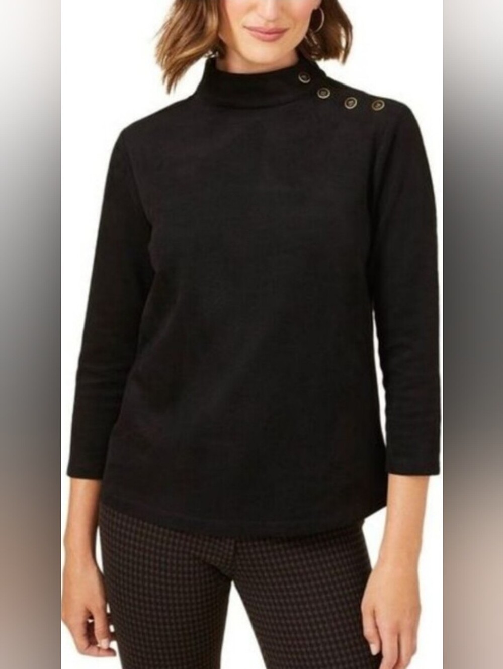 NWT J McLaughlin Cambrie Faux Suede Top Size XL Black Button Neck